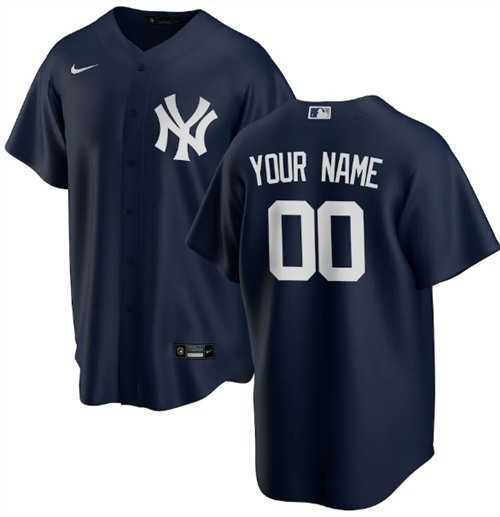 Mens New York Yankees Customized Navy Stitched MLB Jersey